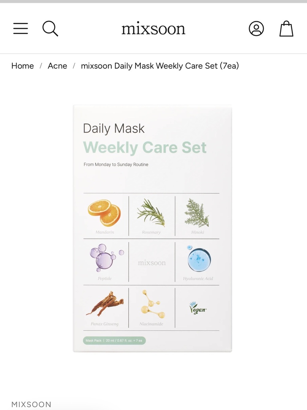 Mixsoon Daily Mask Weekly Care Set – White